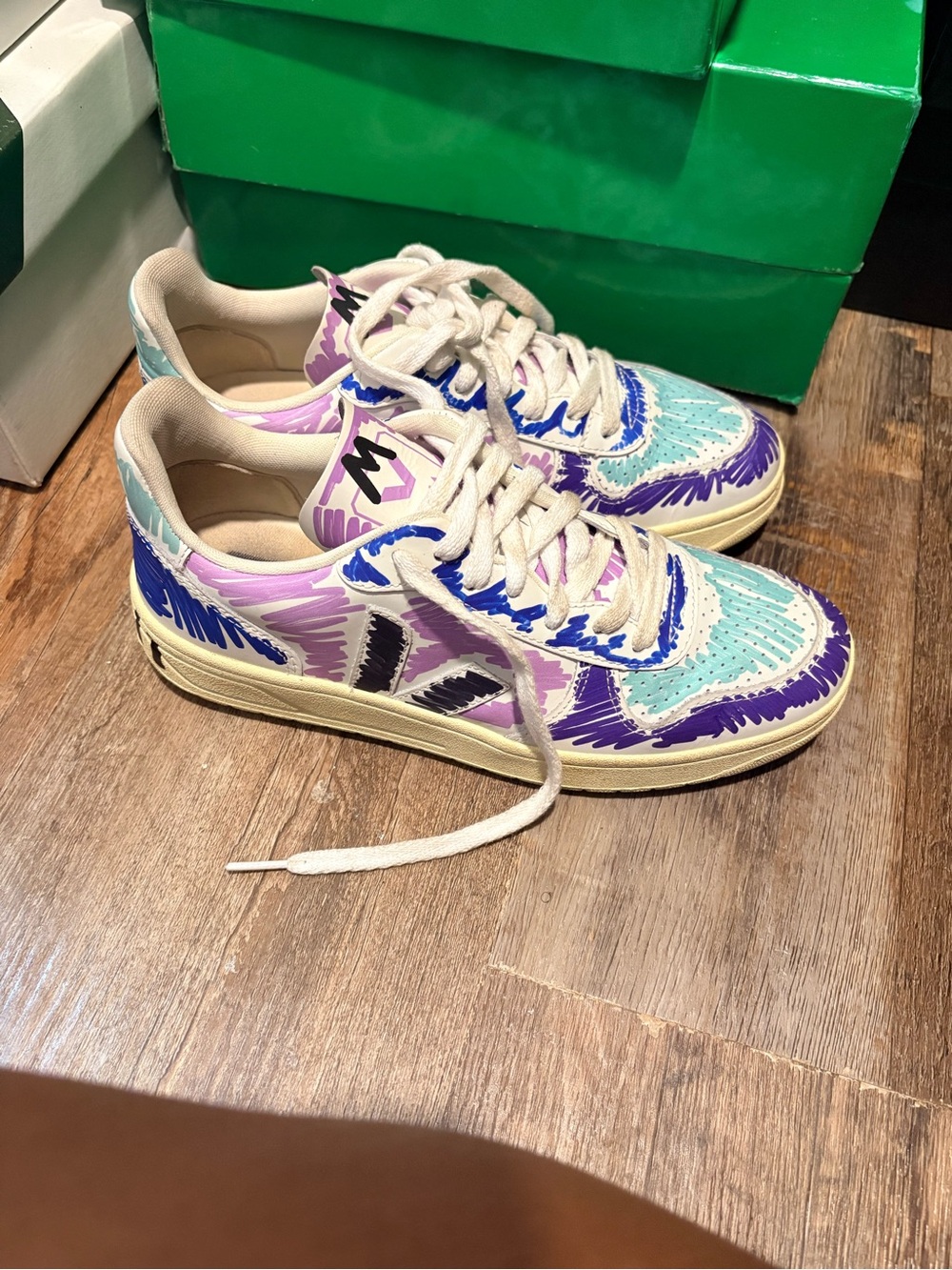 Marni VEJA women’s Sneakers in Purple, Teal & Cream with Black Accents